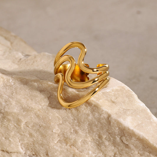 Gold Plated Geometric Stainless Steel Ring for Women