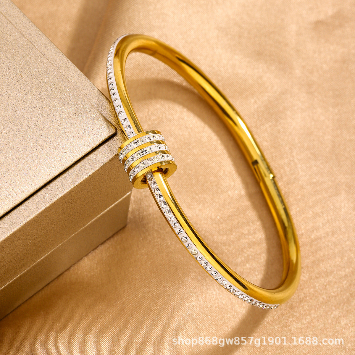 Bracciale da donna in titanio e acciaio lucidato con strass, stile minimalista per affari