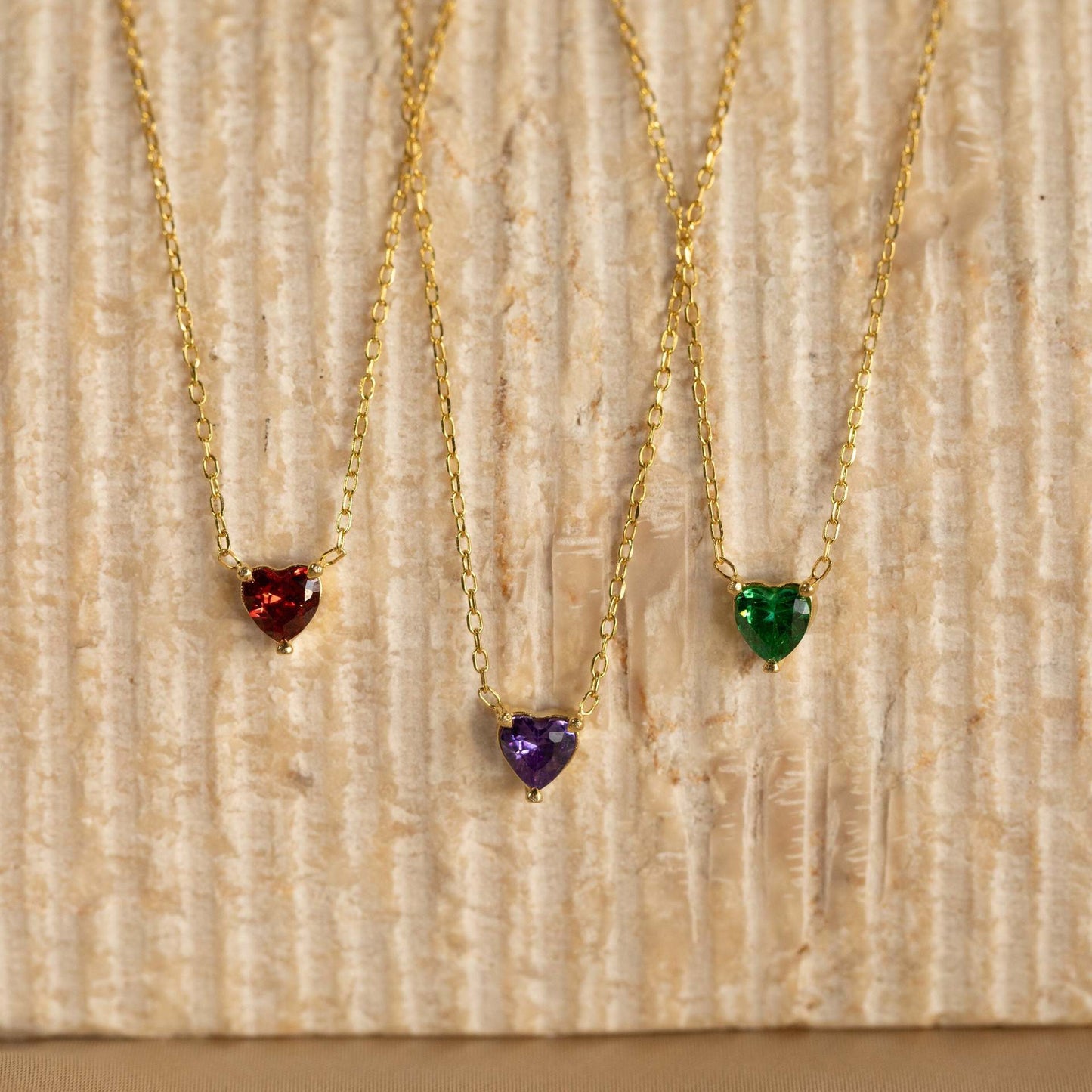 Elegant Titanium Steel Plated Heart Geometric Pendant Necklace with Birthstones
