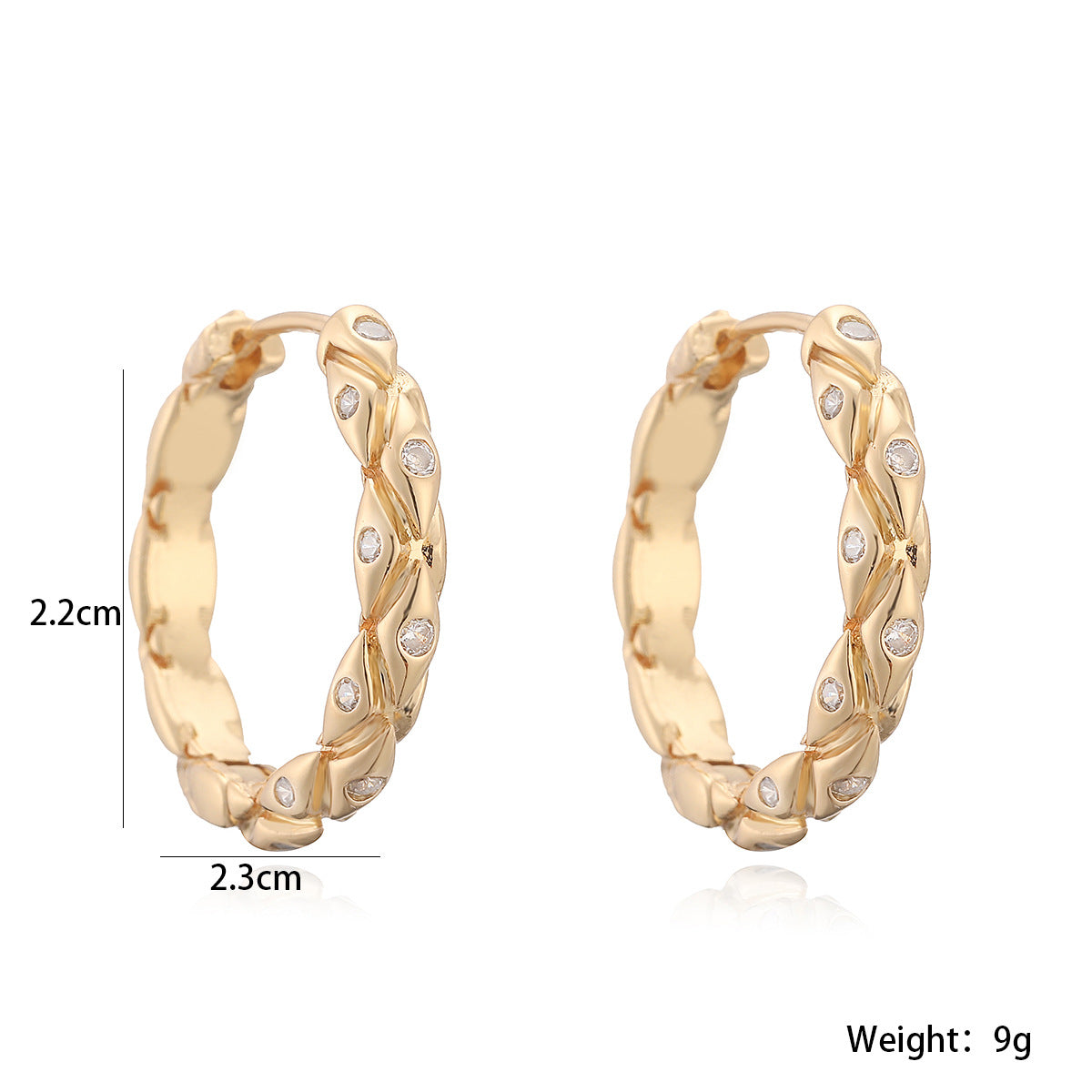 Minimalist Luxury 18K Gold Plated Brass Geometric Cubic Zirconia Hoop Earrings for Women