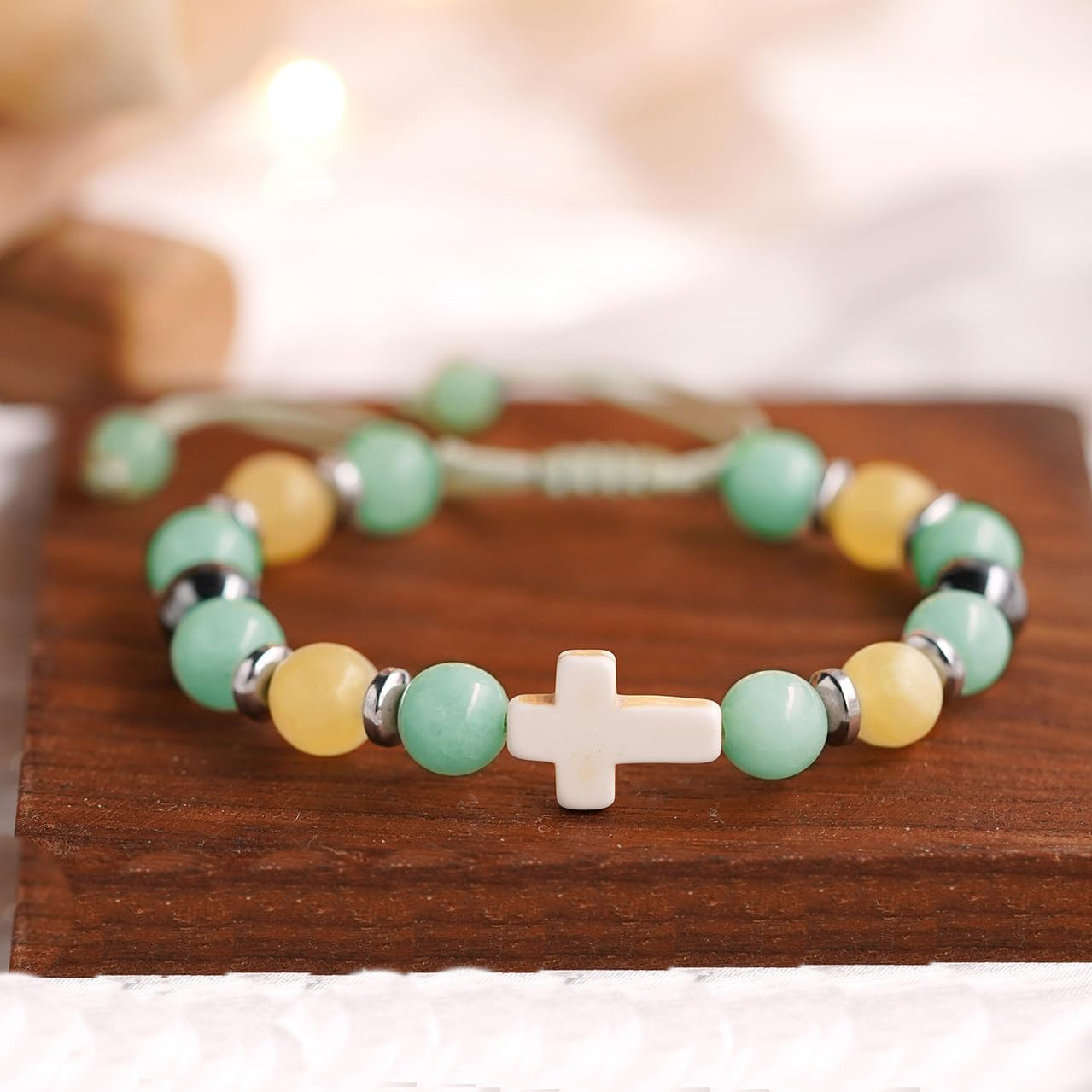 Minimalist Natural Agate Geometric Braided Bracelet Unisex
