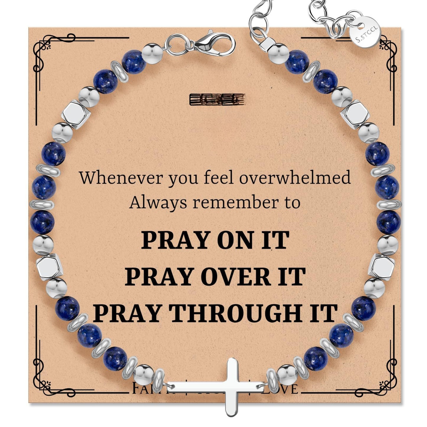 Minimalist Geometric Cross Lapis Lazuli Stainless Steel Adjustable Bracelet with Lobster Clasp