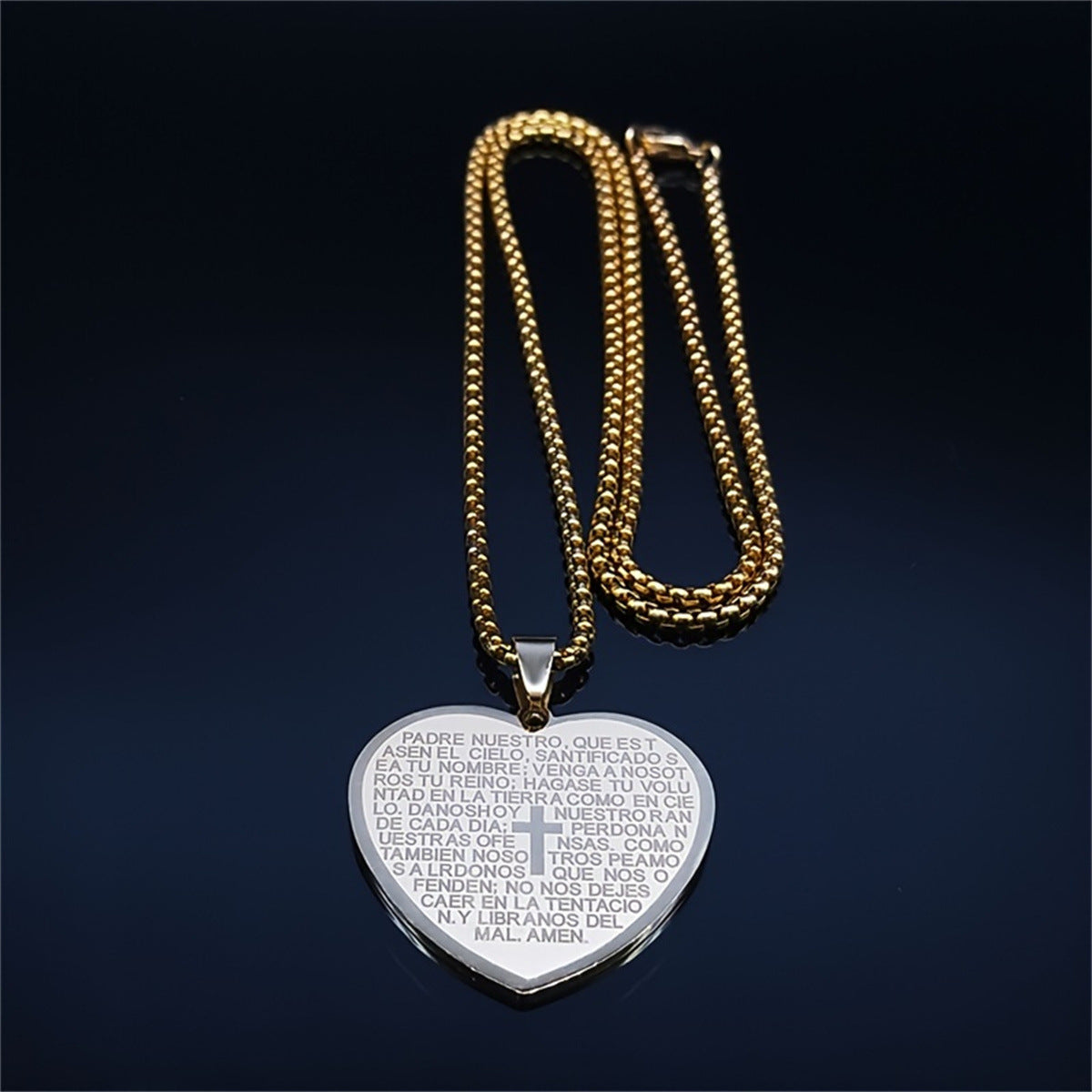 Vintage Style Heart and Cross Pendant Necklace in Stainless Steel with Titanium Steel Pendant and Plated Finish for Unisex Wear