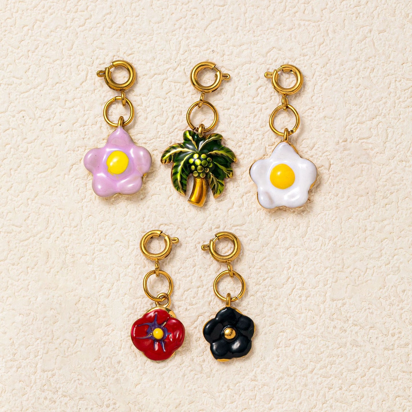 Vintage Floral Plant Stainless Steel PVD Gold Plated Pendant Charm Bar for Women