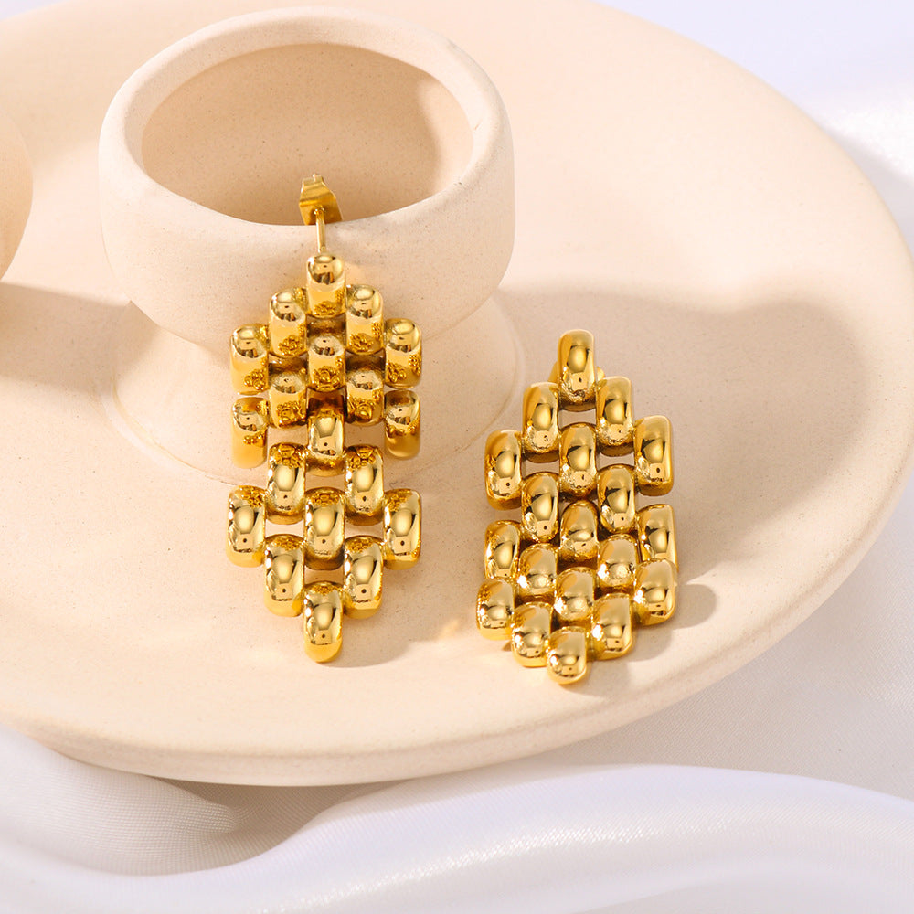 Minimalist Geometric Hollow Stainless Steel Earrings with Vacuum Plated 18K Gold Finish for Women