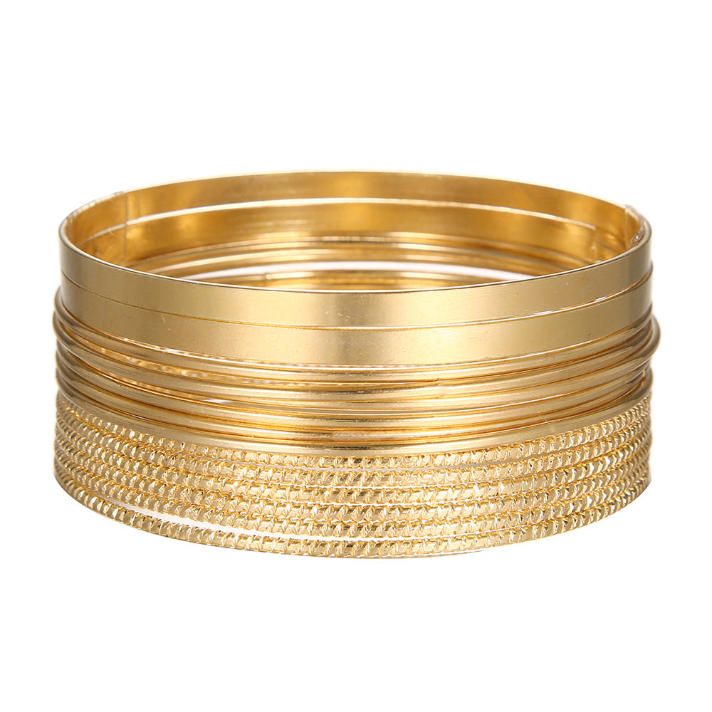 Bohemian Gold Plated Round Geometric Iron Cuff Bracelet Set for Women
