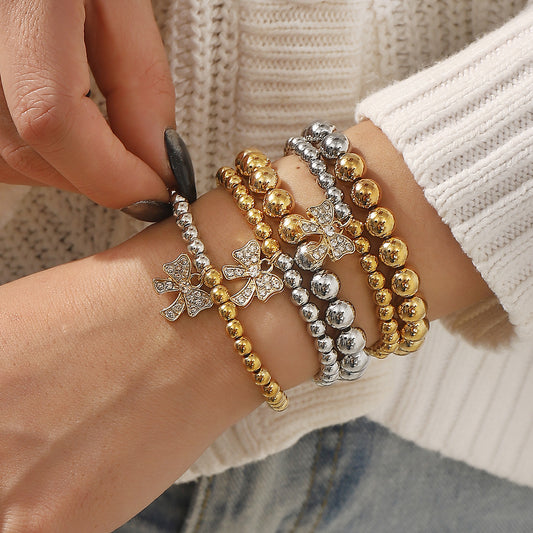 Conjunto de pulseras de aleación con forma de mariposa, incrustaciones de pedrería y acabado chapado para mujer