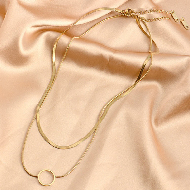 Collar con colgante de acero titanio, cadena de serpiente doble capa hueca, geométrica minimalista para mujer