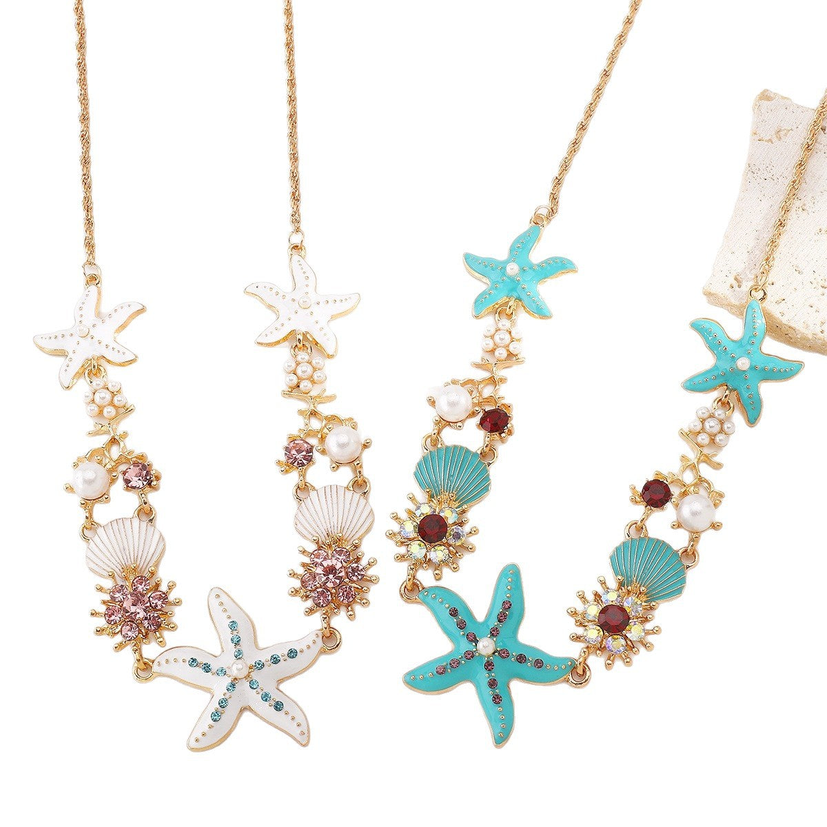 Casual Colorful Tassel Starfish Pearl Geometric Alloy Plated Necklace for Women