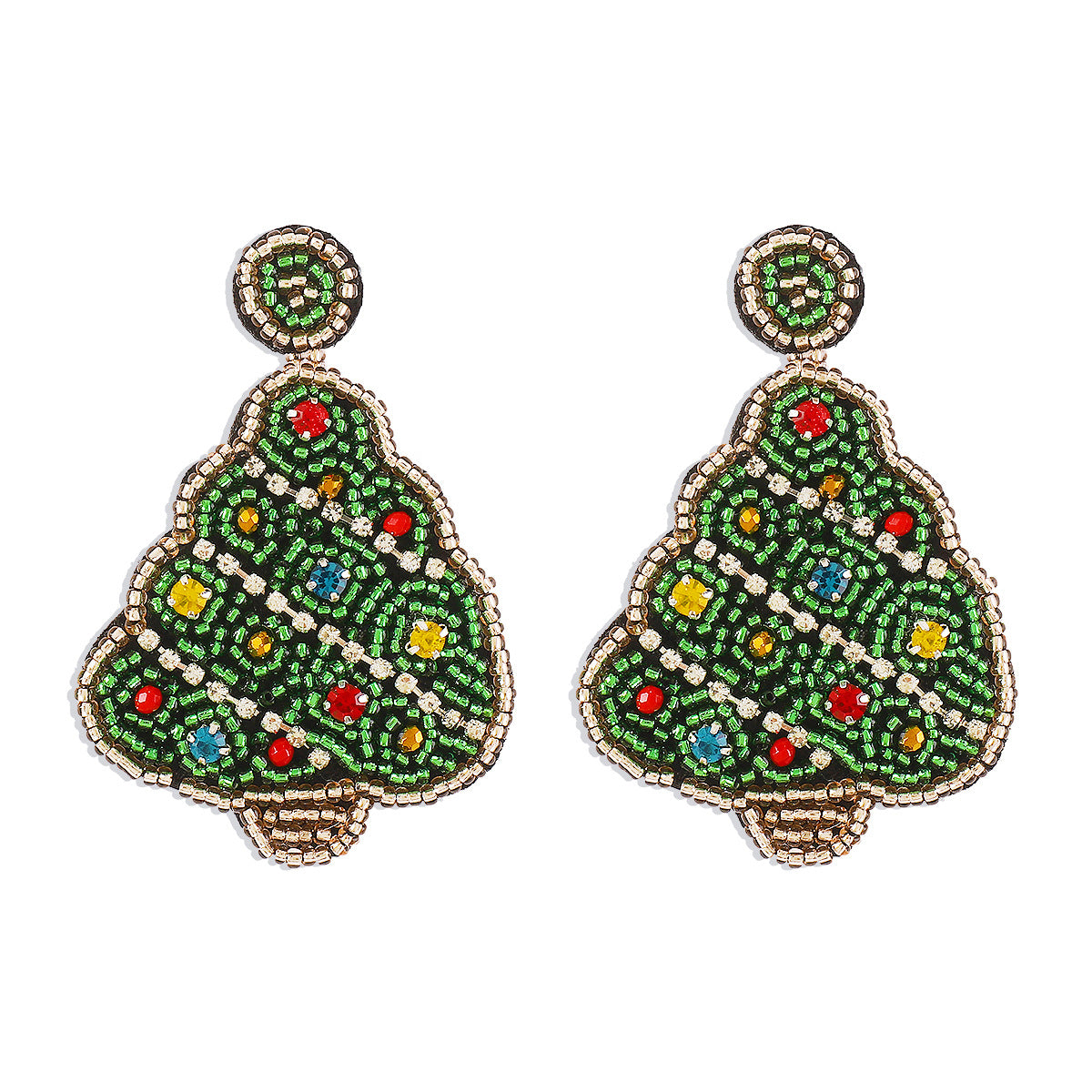Pendientes de árbol de Navidad geométricos hechos a mano de Sweet Streetwear con diamantes de imitación y cuentas de cristal para mujer