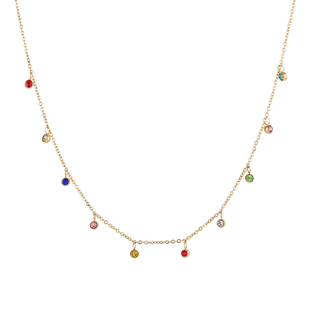 Minimalist Geometric Square Colored Zircon Pendant Necklace in Titanium Steel with Plated Finish for Women