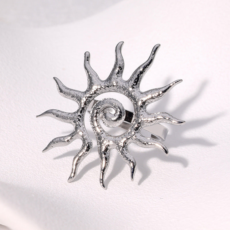 Minimalist Geometric Open Sun Ring in Stainless Steel with 18K Gold Plating for Women