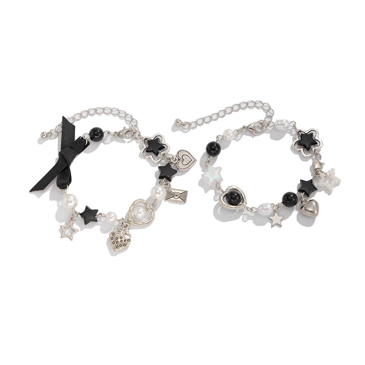 Elegante set di braccialetti a forma di stella con fiocco e ciondolo a cuore in lega con finitura placcata per donna