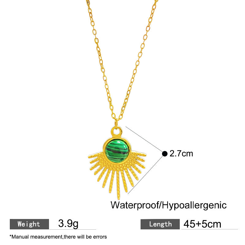 Minimalist Sweet Gold Plated Titanium Steel Heart Geometric Floral Turquoise Pendant Necklace for Unisex