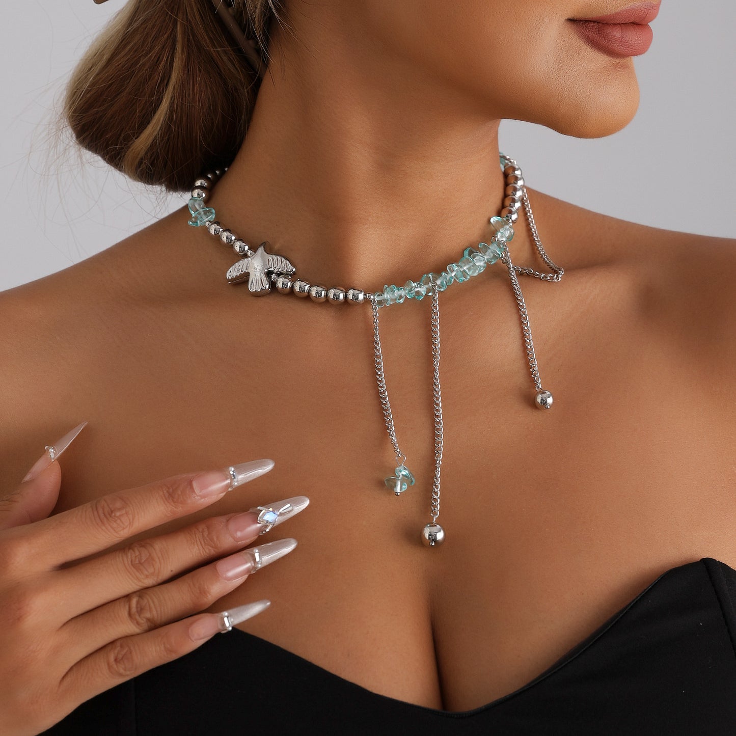 Casual Crystal Geometric Bird Heart ABS Plated Alloy Pendant Necklace for Women