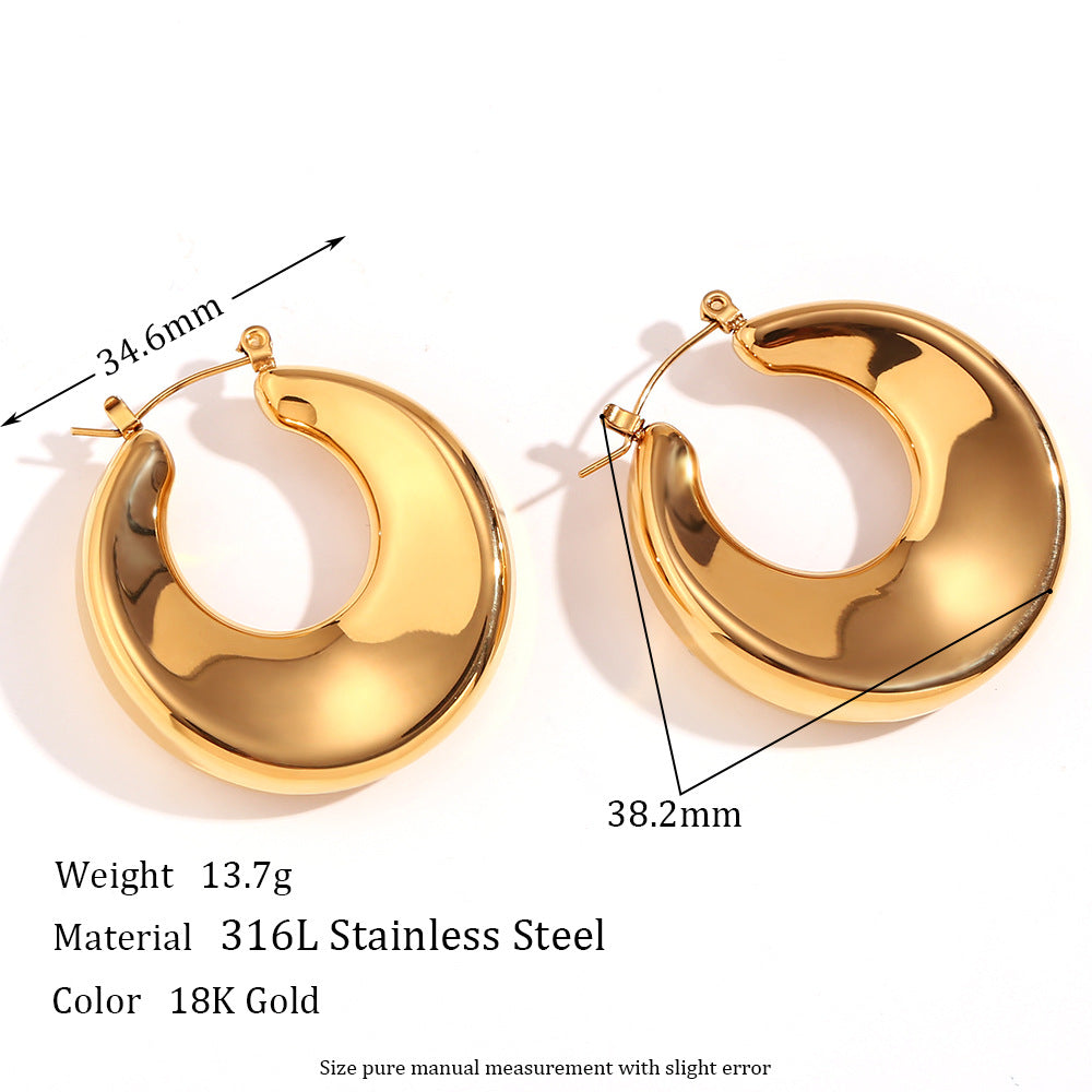 Fashionable Geometric Stainless Steel Earrings with 18K Gold Plating and Fringe Detail for Women