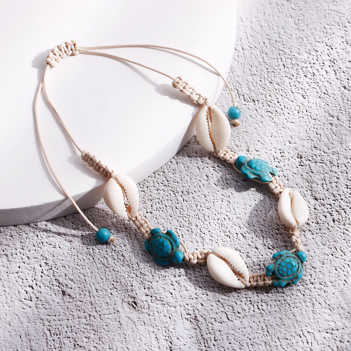 Vintage Beach-Themed Woven Shell Anklet for Women Alloy Geometric Design Vacation Jewelry
