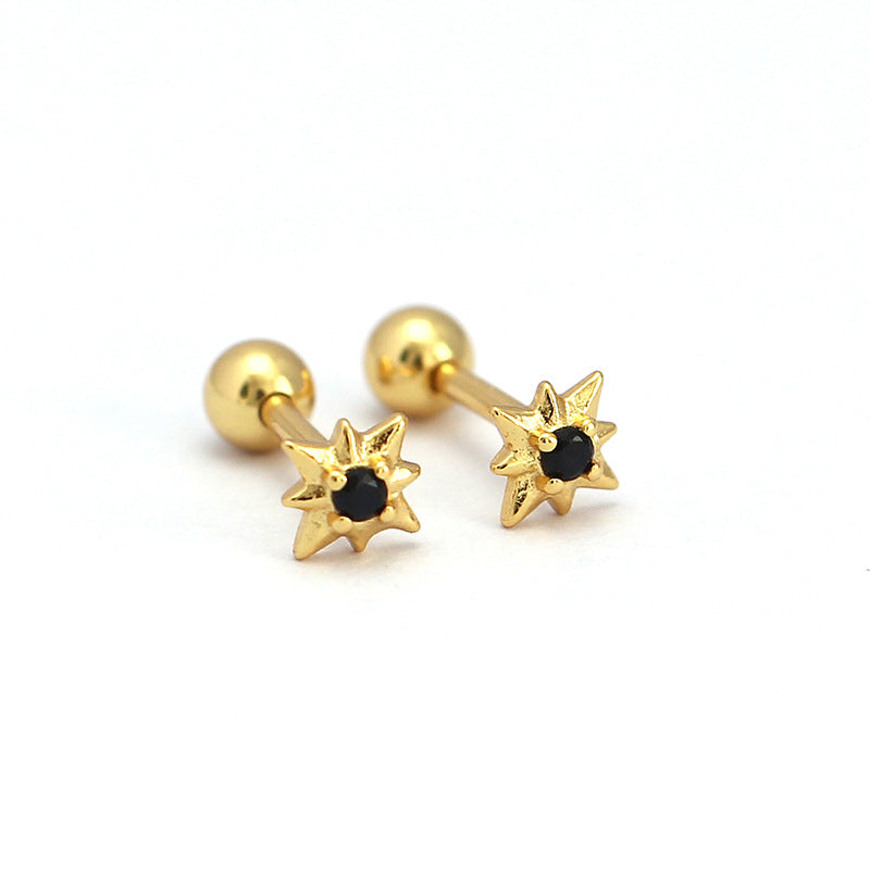 Minimalist 925 Sterling Silver Star Inlay Stud Earrings for Women
