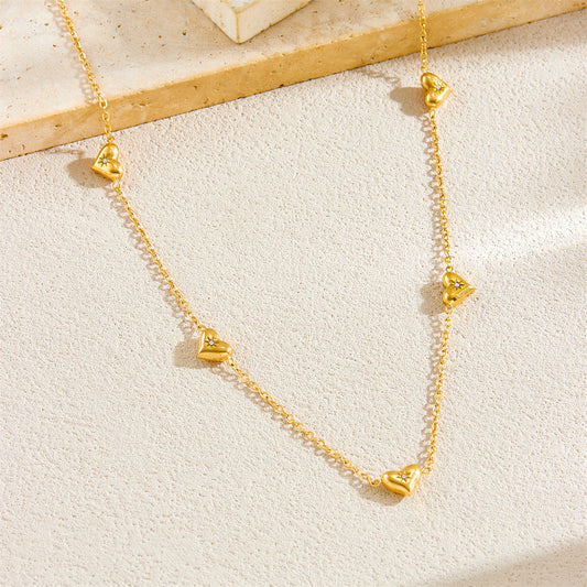 Collar minimalista de clavícula con estilo, colgante de estrella de ocho puntas y corazón incrustados de diamantes de imitación en acero inoxidable con acabado chapado en cadena tipo O