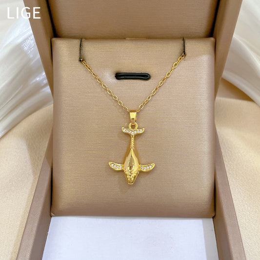 Collar con colgante de lujo de titanio y acero con diseño geométrico y diamantes de imitación para mujer y hombre, collar con cadena ajustable de titanio y acero
