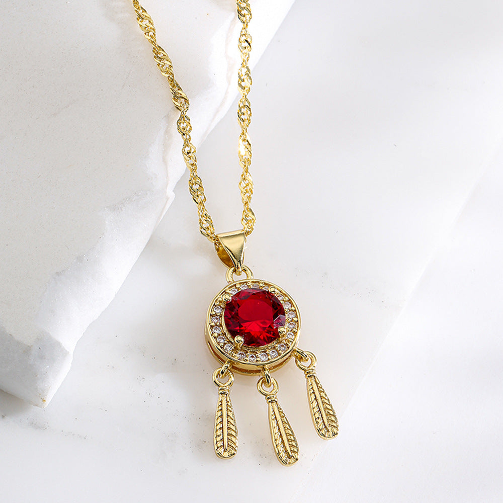 Elegant French-Style Geometric Pendant Necklace for Women, Copper Base with 18K Gold Plating and Zircon Inlay, Irregular Shape Locket Chain