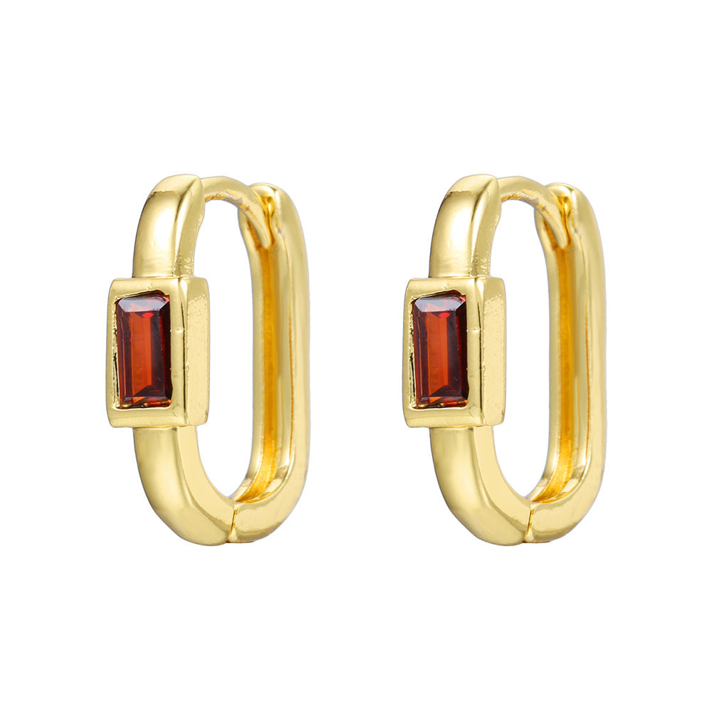 Colorful Cubic Zirconia Geometric Brass Plated U-Shaped Hoop Earrings for Women