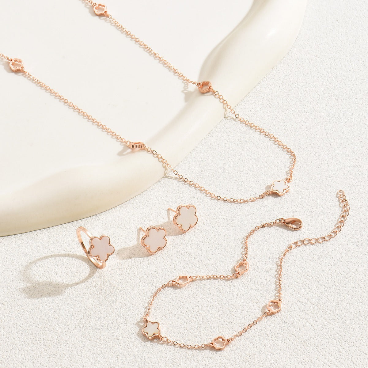 Minimalist Plum Blossom Necklace Set with Alloy Pendant and Enamel Finish for Women