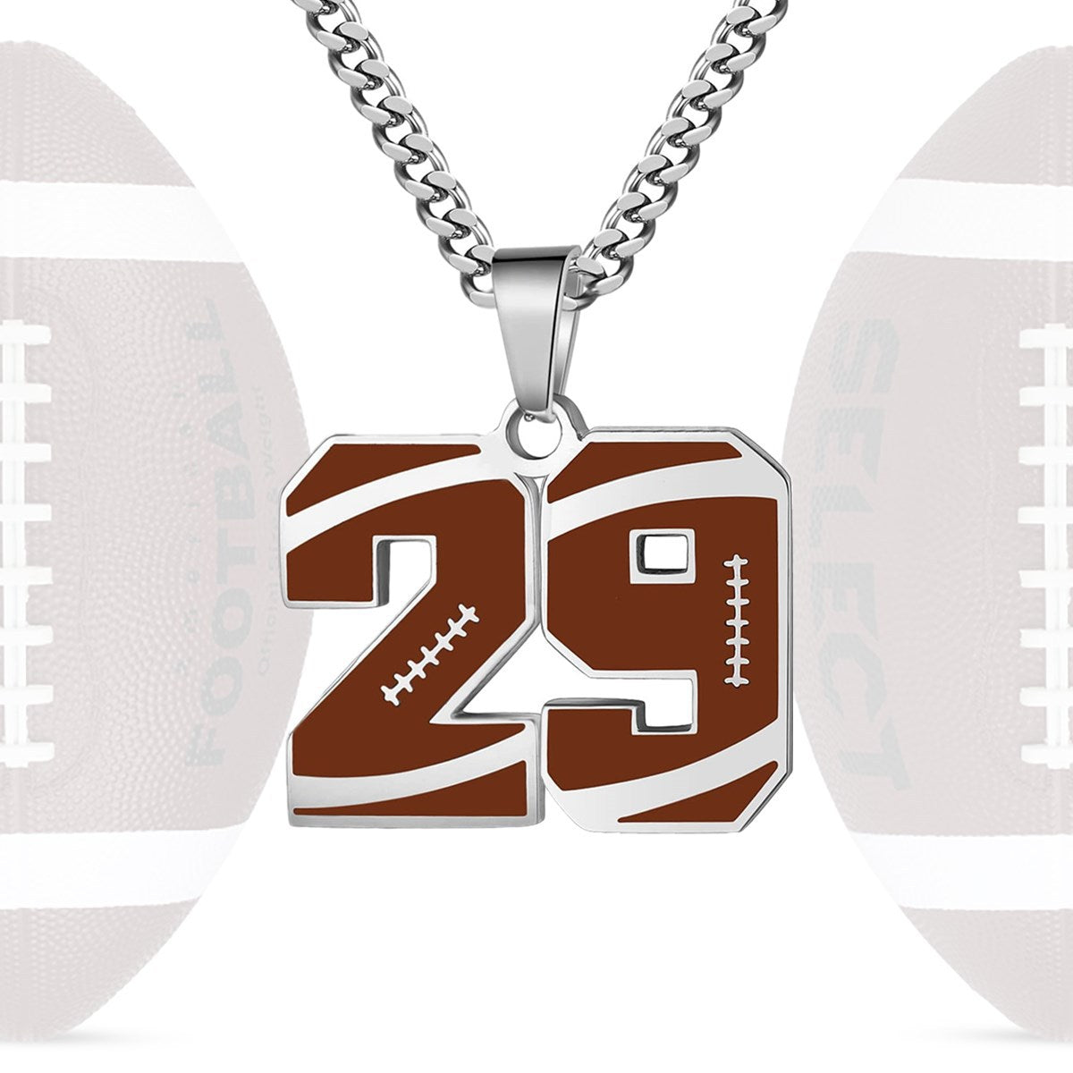 Motivational Football Number Pendant Necklace for Men in Stainless Steel with Polished Finish and Letter/Number Design