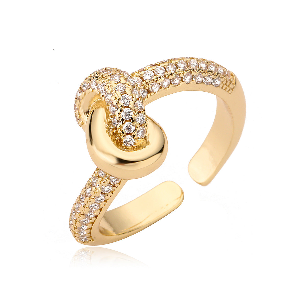 Minimalist 18K Gold Plated Brass Geometric Micro-Inlaid Cubic Zirconia Irregular Open Ring for Women