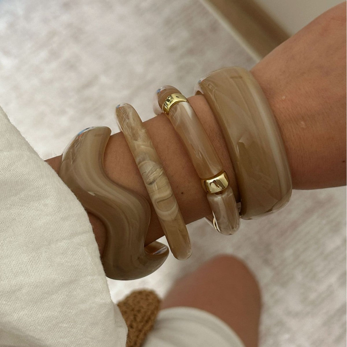 Vintage Geometric Drip Oil Acrylic Beaded Curved Tube Stacking Bracelet Set