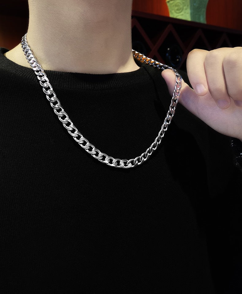 Collar de cadena cubana de acero inoxidable, estilo punk hip hop para hombres y mujeres con acabado galvanizado