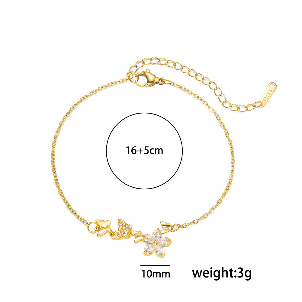 Bracciale Minimalista con Foglia Floreale in Acciaio al Titanio con Intarsi di Strass per Donna, Gioielleria di Lusso Placcata Ipoallergenica da Mano