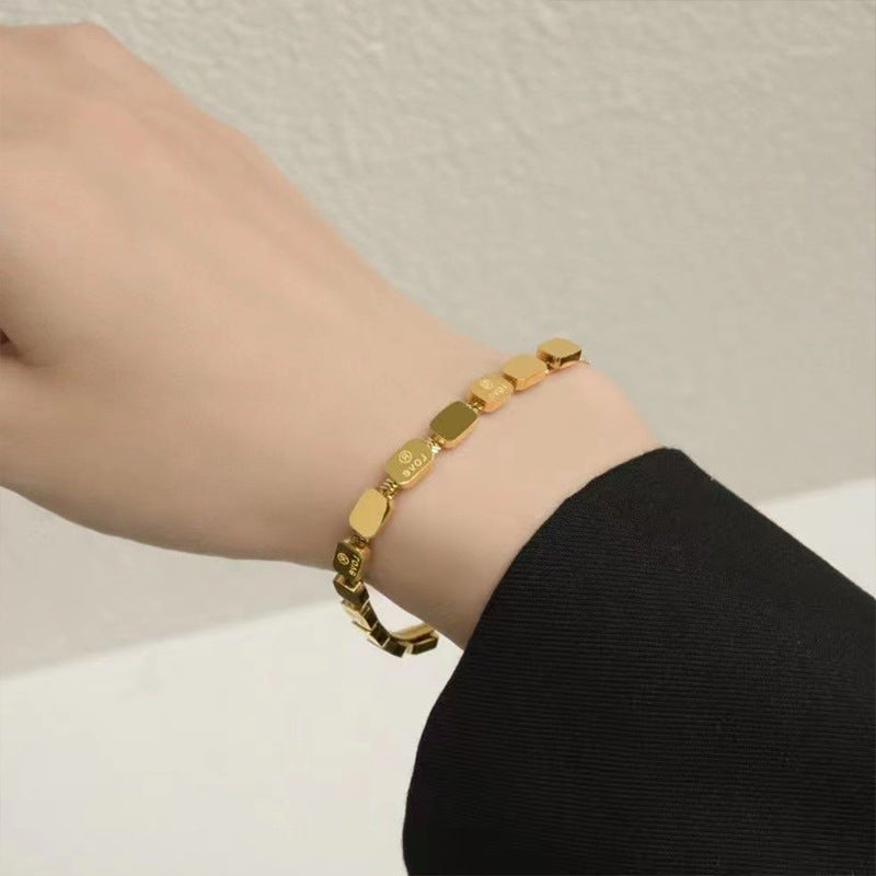 Minimalist Geometric Square Stainless Steel Plated Snake Chain Bracelet for Women