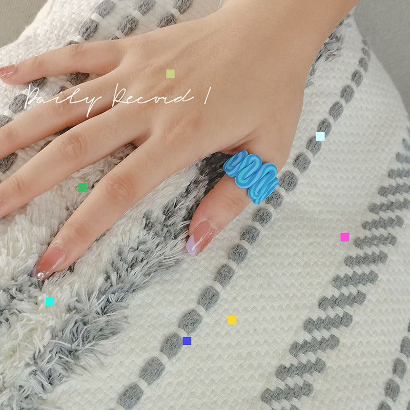 Vintage Geometric Heart Cartoon Resin Ring