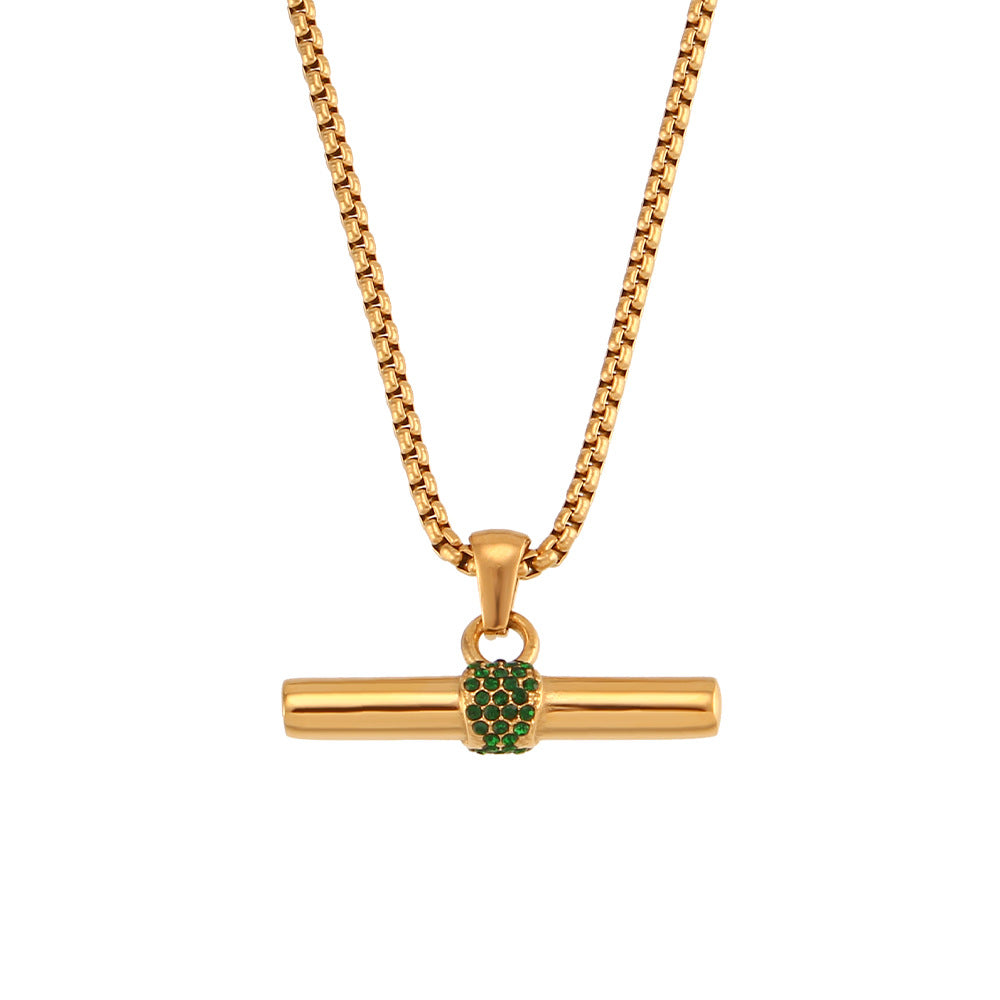Collana con Ciondolo a Barra Geometrica Minimalista in Acciaio Inox con Placcatura in Oro 18K