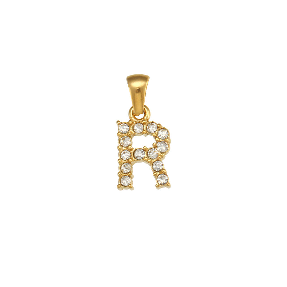 Minimalist Letter Pendant Necklace Stainless Steel with 18K Gold Plating Micro-Pave Zirconia and Pearl Accents