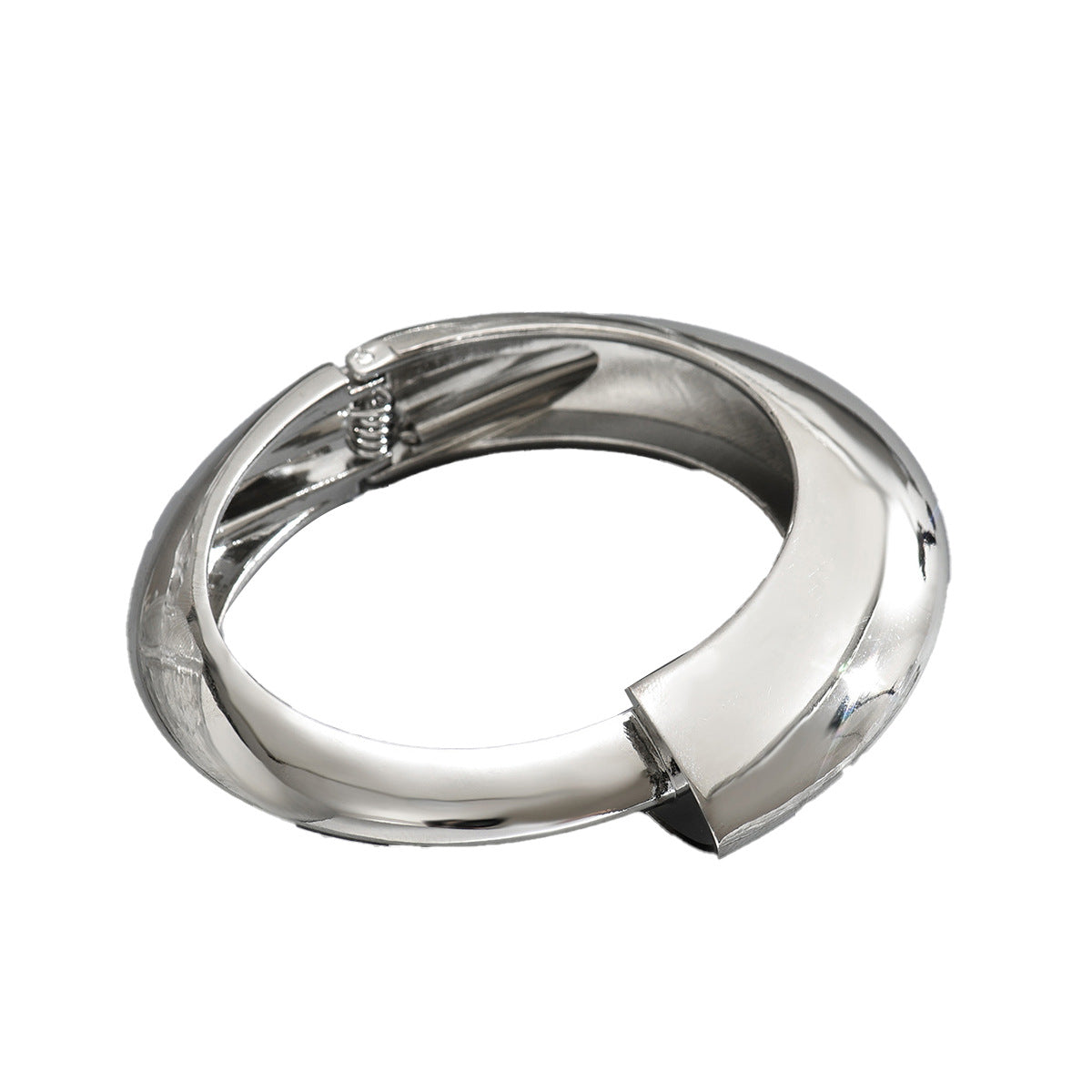 Pulsera geométrica de aleación de zinc brillante con acabado chapado para mujer, brazalete abierto minimalista con contornos circulares y ovalados