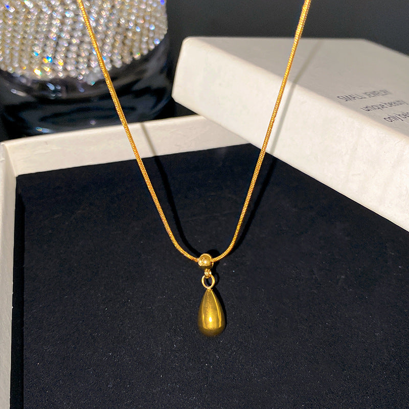 Minimalist Sweet Teardrop Floral Plated Titanium Steel Necklace with Brass Pendant for Women