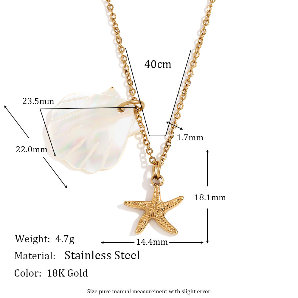 Minimalist Shell and Star Pendant Necklace in Stainless Steel with 18K Gold Plating for Women