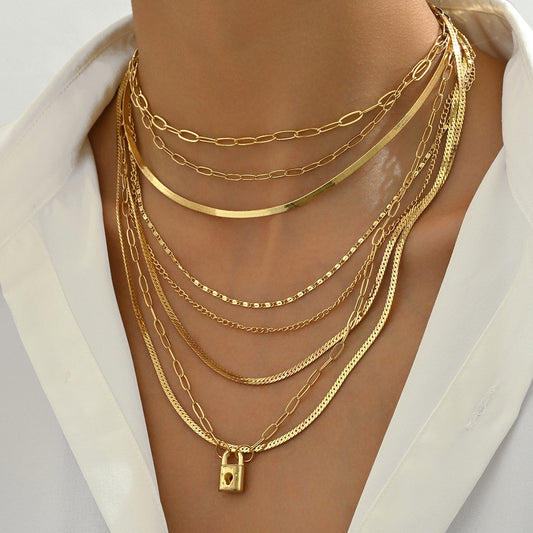 Collar Colgante Geométrico en U de Lujo Minimalista para Mujer con Cadena de Aleación de Zinc y Acabado Electrochapado