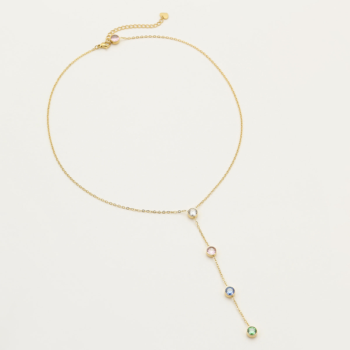 Collar con colgante geométrico en Y de acero inoxidable con incrustaciones de circonitas de colores, estilo minimalista de lujo