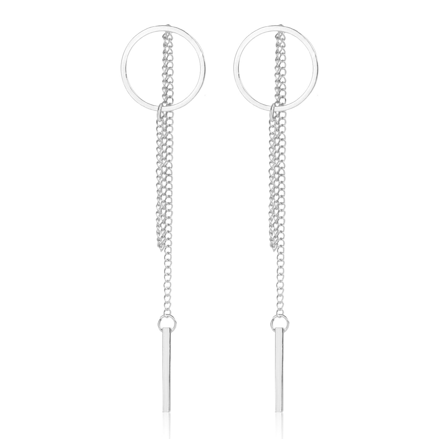 Geometric Hollow Round Long Tassel Earrings for Women with Plated Metal Finish Fashion Minimalist Statement Earrings
