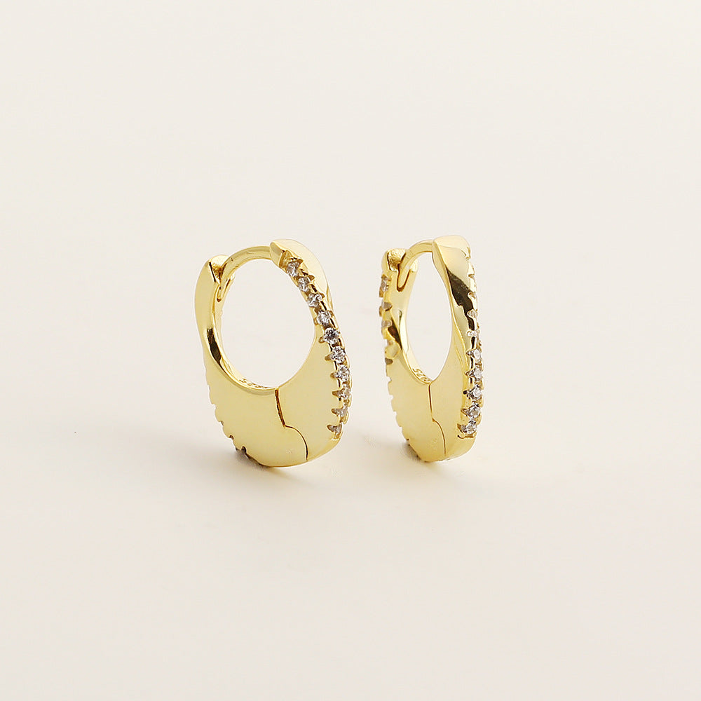 Minimalista geométrica S925 plata esterlina brazaletes de oreja con incrustaciones de diamantes de imitación para mujer