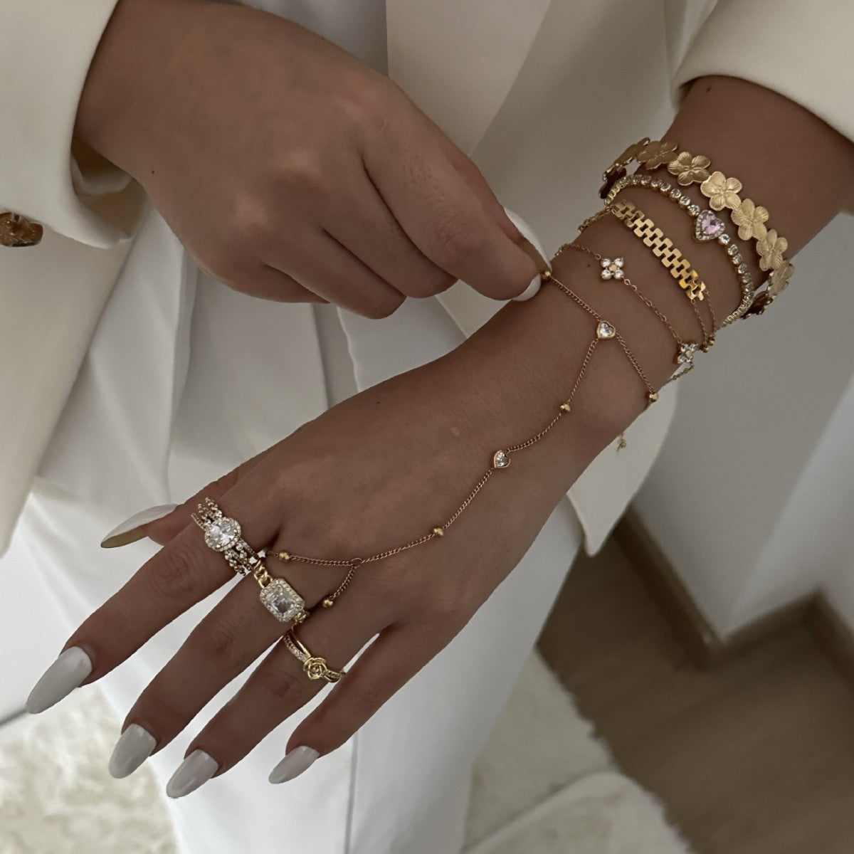 Minimalist Elegant Geometric Plated Stainless Steel Multi-Layer Bracelet for Women