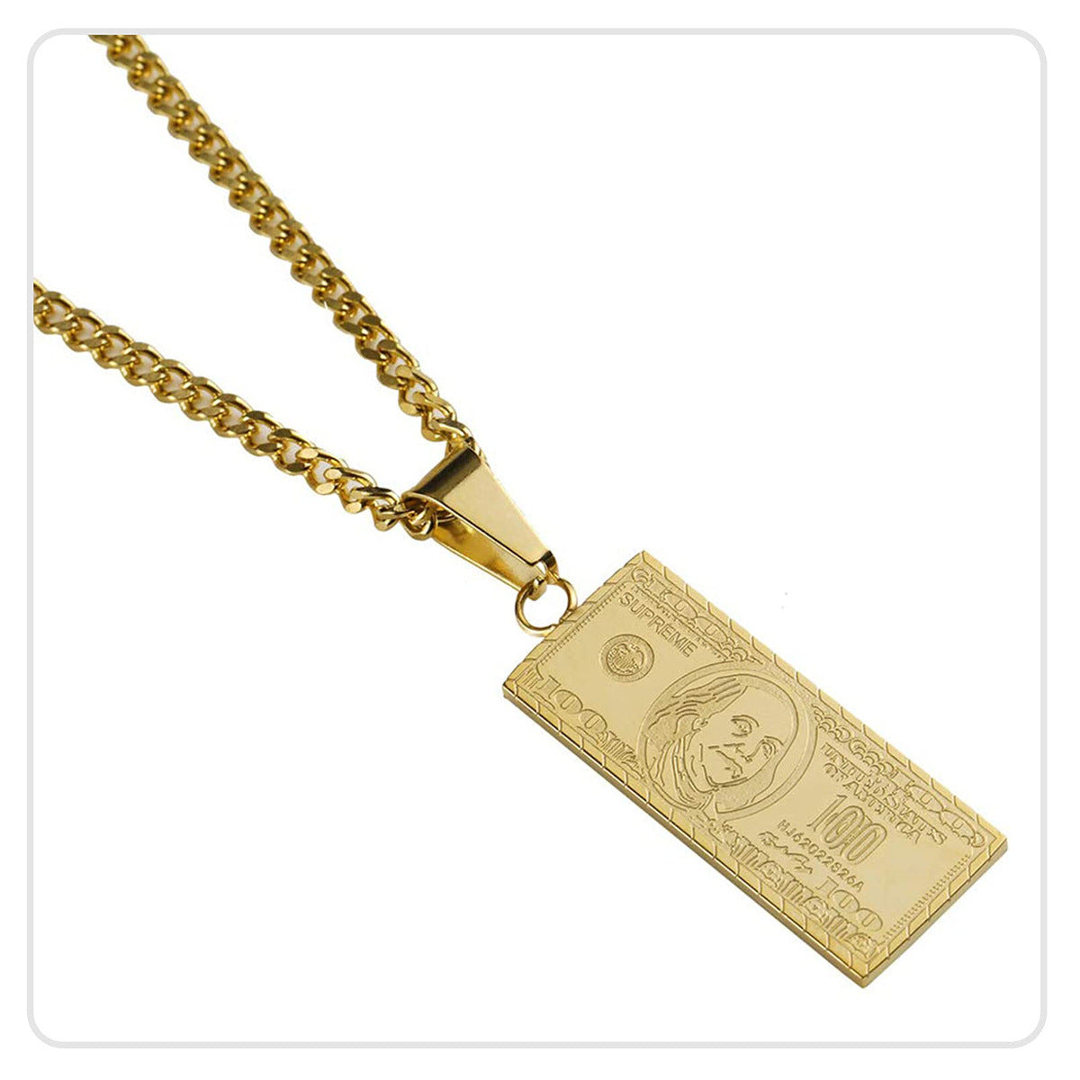 Personalized Geometric Dollar Bill Pendant Stainless Steel Necklace for Men with Plated Finish
