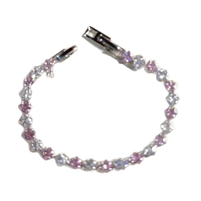 Sweet Elegant Square Geometric Brass Bracelet with Cubic Zirconia Inlay for Women