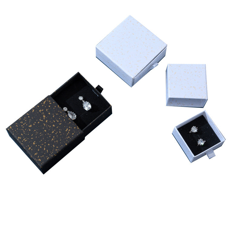 Pearlescent Black and White Jewelry Box with Gold Accent Drawer Style for Earrings Rings Necklaces and Bracelets