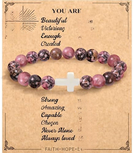 Minimalist Zebra Print Cross Natural Stone Beaded Bracelet Unisex