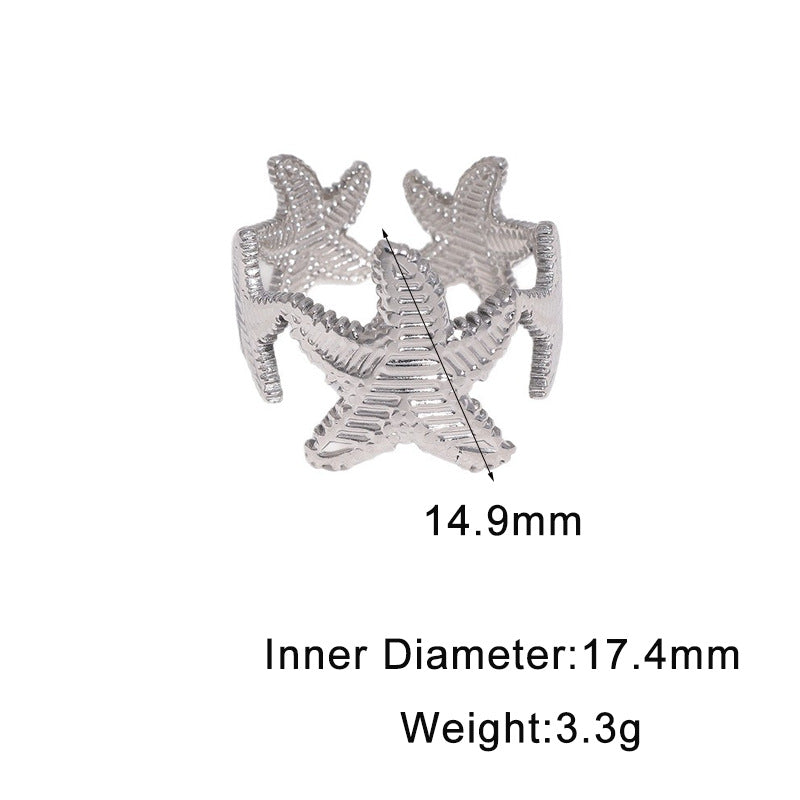 Natural Starfish Stainless Steel Plated Open Ring for Women
