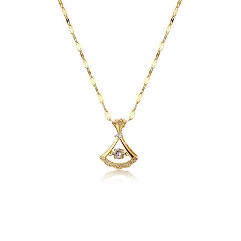 Cute and Fresh Minimalist Geometric Pendant Necklace for Women in Titanium Steel with Rhinestone Inlay and Lip Chain Style